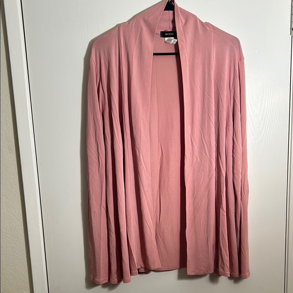 Pink Open Front Kimono Cover Up Lightweight Long Sleeve Sweater